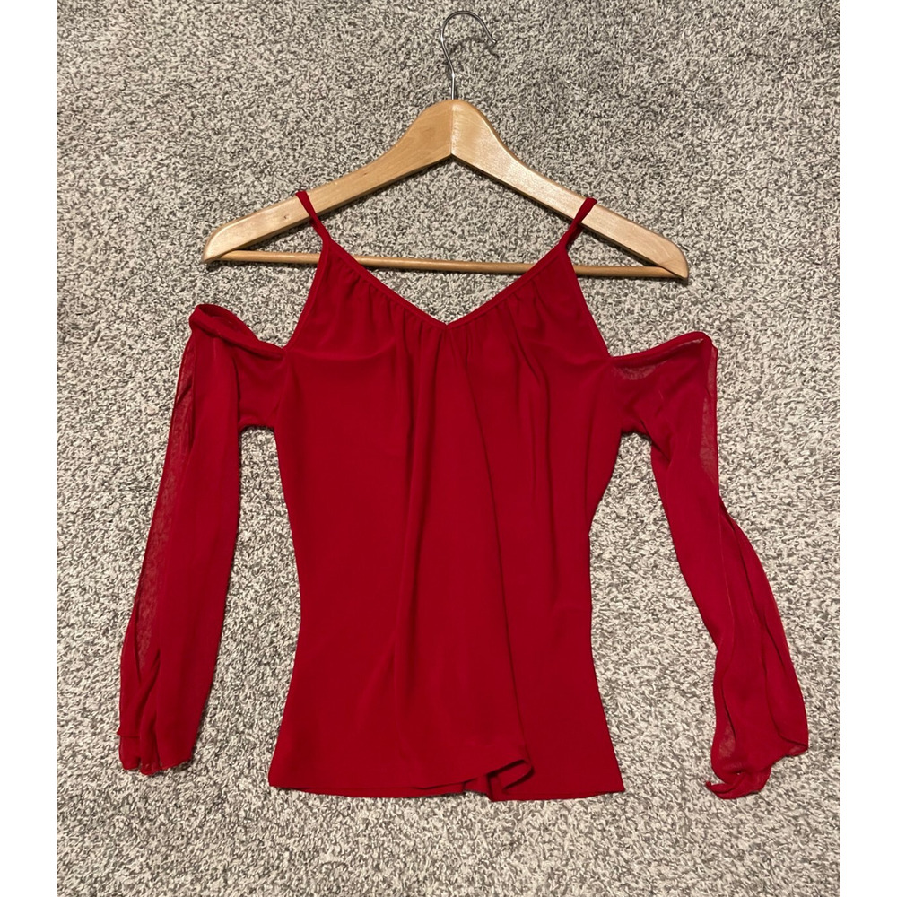 Vintage Muaa Womens Top Medium Red Cold Shoulder Cropped Stretch Grunge 90s Y2K